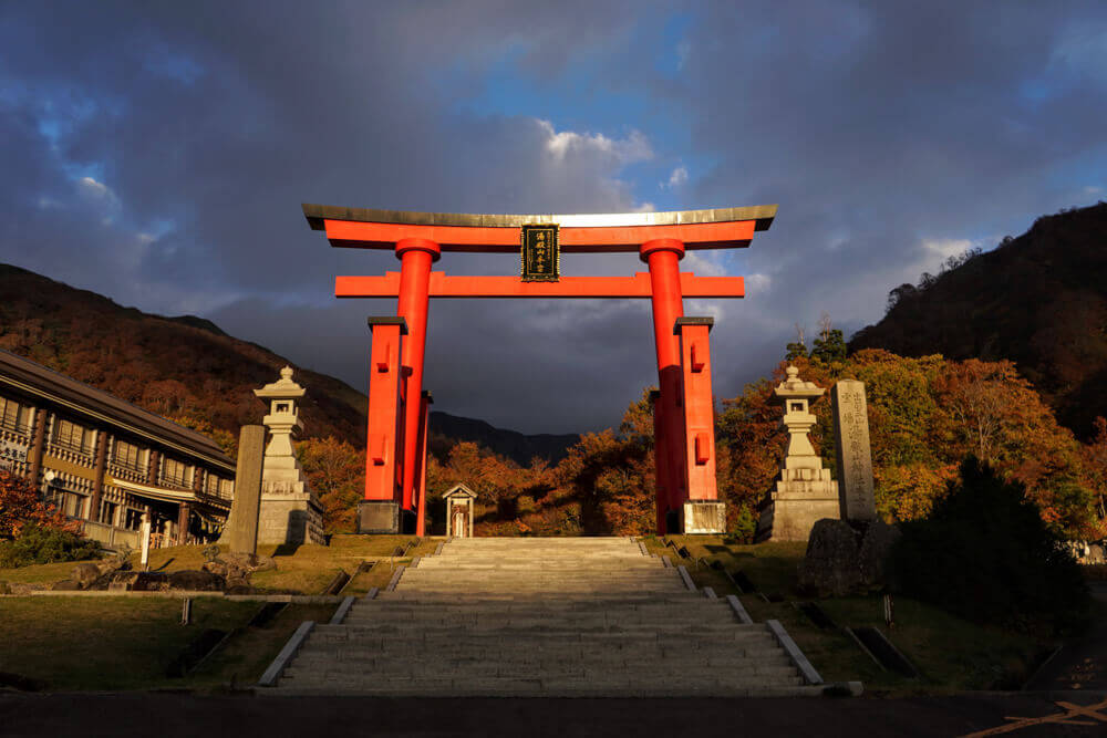 The Shrine Gates of Mt. Yudono of the Dewa Sanzan in the autumn