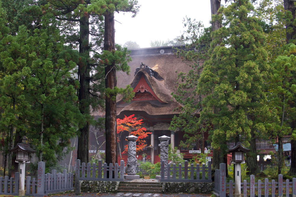 Sanjingosaiden Shrine at the top of Mt. Haguro of the Dewa Sanzan in Autumn