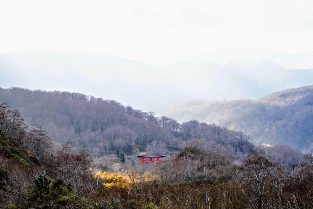 The Shrine Gates of Mt. Yudono of the Dewa Sanzan in Autumn