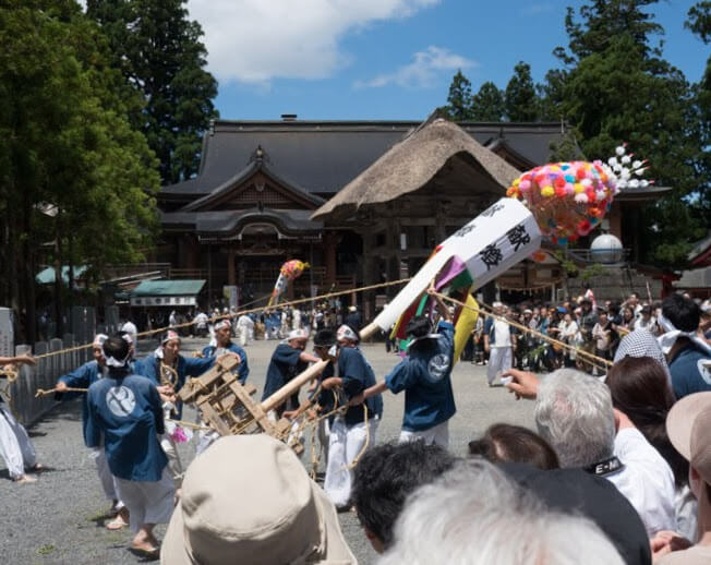 The Brahma Deva gets pulled during the Dewa Sanzan Flower Festival on Mt. Haguro