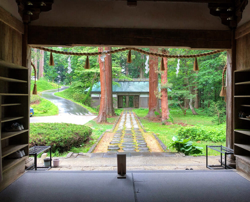 The view outside from the main entrance of Saikan on Mt. Haguro