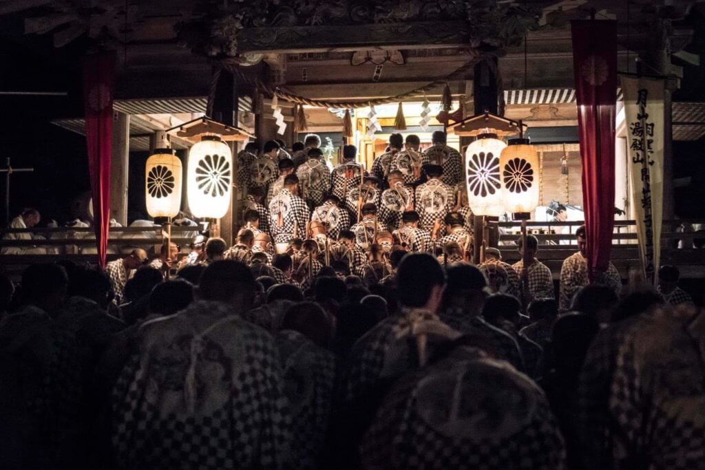 Yamabushi at Prince Hachiko Shrine during the Hassaku Festival on Mt. Haguro of the Dewa Sanzan