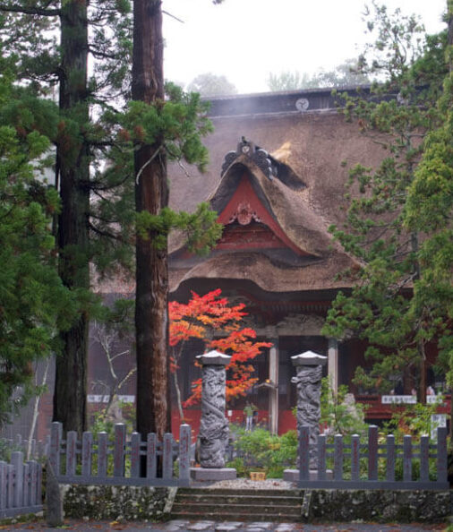 Sanjingosaiden Shrine at the top of Mt. Haguro of the Dewa Sanzan in Autumn