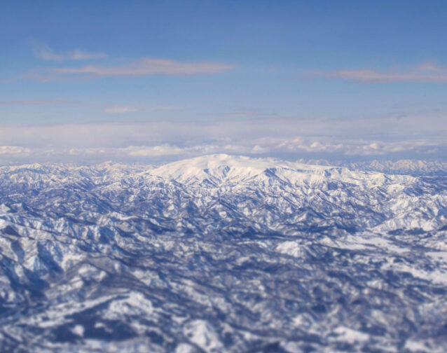 Mt. Gassan of the Dewa Sanzan seen from the sky in the winter