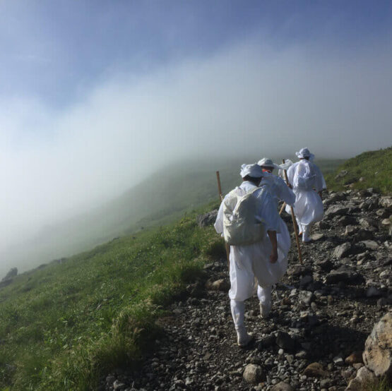 Yamabushi train in the fog of Mt. Gassan of the Dewa Sanzan under the guidance of Master Hoshino